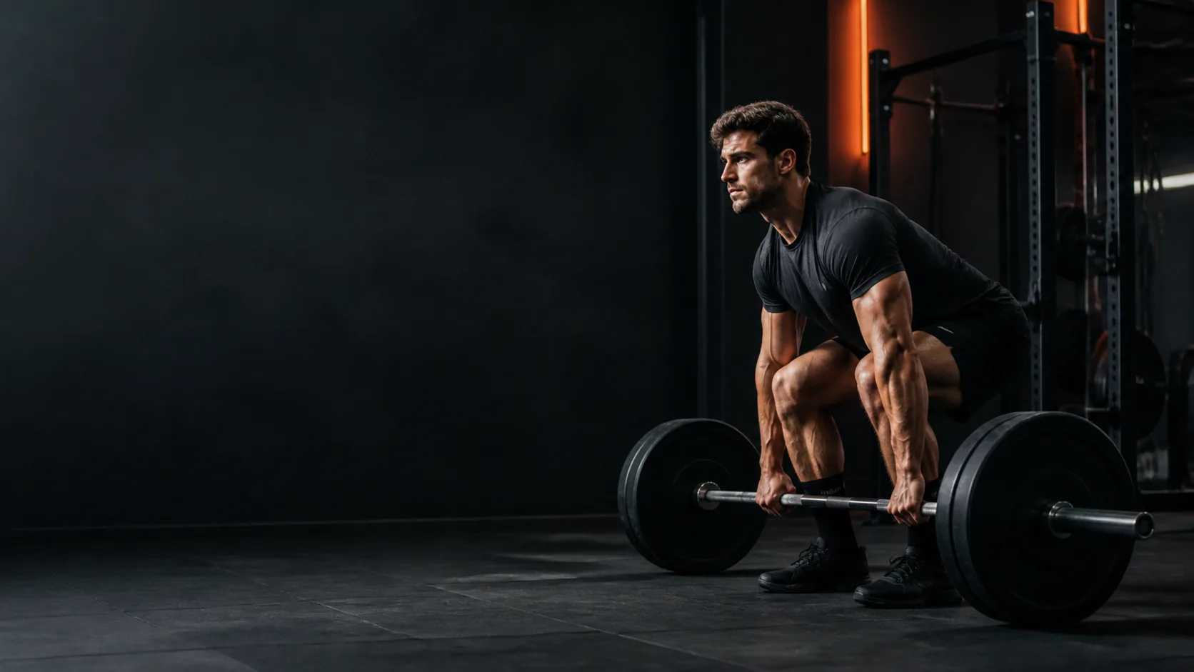 Athlete preparing for a deadlift in a strength gym.